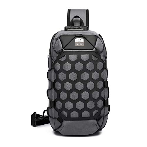 FANDARE Antirrobo Bolso Pecho Sling Bag Hombre Bolsos Cruzados con USB Bandoleras Cruzada Mochilas Bolsas de automoción para Viaje Deportes Ciclismo Impermeable Descompresión Daypacks Gris Oscuro