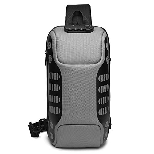 FANDARE Antirrobo Bolso Pecho Sling Crossbody Bag Hombre Mujer Bolsos Cruzados con USB Bandoleras Cruzada Mochilas Bolsas de automoción para Viaje Deportes Ciclismo Montañismo Impermeable Gris