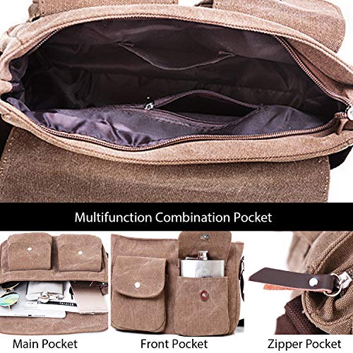 FANDARE Bolsa de Mensajero Bolso de Lona Bolsos Bandolera Unisex Adulto Bolsos Maletín Messenger Bag para el Trabajo la Escuela 7.9 Pulgadas Bolsa de iPad Caqui