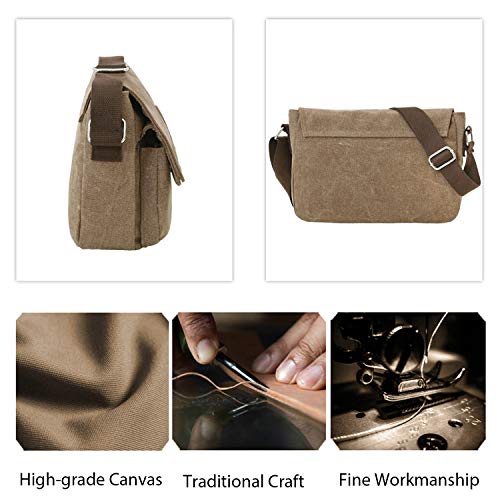 FANDARE Bolsa de Mensajero Bolso de Lona Bolsos Bandolera Unisex Adulto Bolsos Maletín Messenger Bag para el Trabajo la Escuela 7.9 Pulgadas Bolsa de iPad Caqui