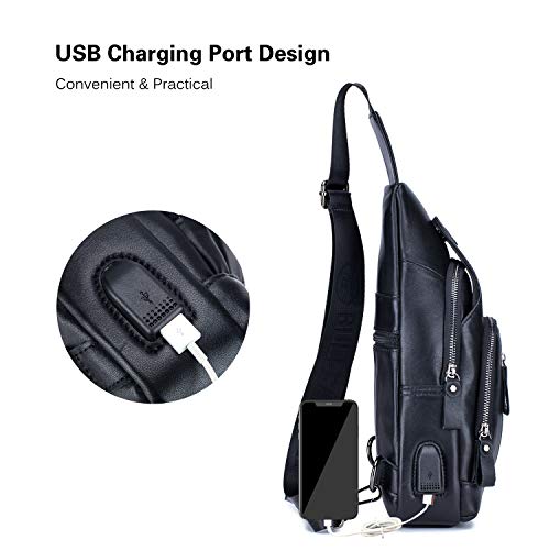 FANDARE Bolso Pecho Cuero Bolsos de Hombre Pecho Sling Crossbody Bag Bolsos Cruzados Bandoleras Cruzada Mochilas y Bolsas de automoción Viaje Deportes Ciclismo Montañismo Durable Impermeable Negro