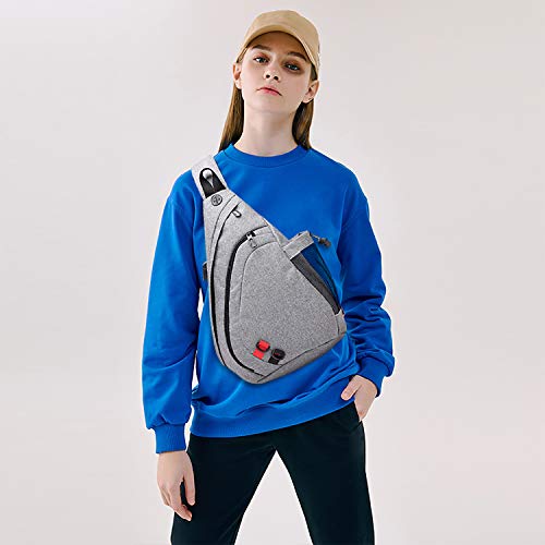 FANDARE Ligero Bolsos Cruzados Sling Bag Bolsa de Pecho Hombre Mujer Bolsa Deportiva de Hombro Bandoleras Cruzada Crossbody Rucksack para Colegio Viaje Ciclismo Hiking Camping Durable Poliéster Gris