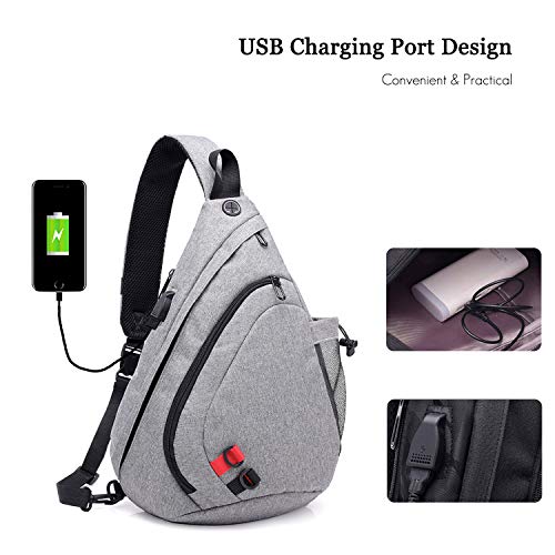 FANDARE Ligero Bolsos Cruzados Sling Bag Bolsa de Pecho Hombre Mujer Bolsa Deportiva de Hombro Bandoleras Cruzada Crossbody Rucksack para Colegio Viaje Ciclismo Hiking Camping Durable Poliéster Gris