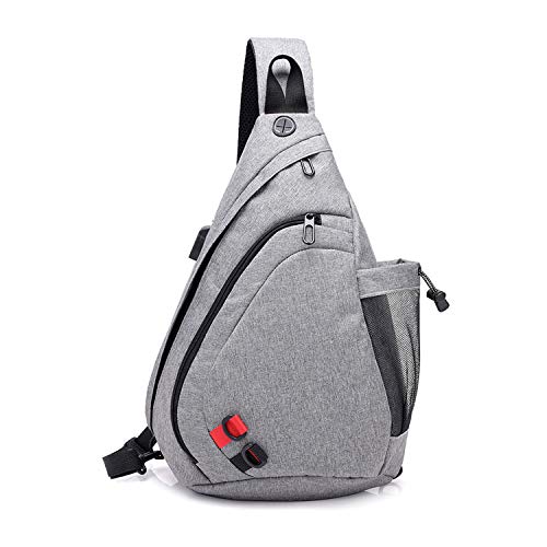 FANDARE Ligero Bolsos Cruzados Sling Bag Bolsa de Pecho Hombre Mujer Bolsa Deportiva de Hombro Bandoleras Cruzada Crossbody Rucksack para Colegio Viaje Ciclismo Hiking Camping Durable Poliéster Gris