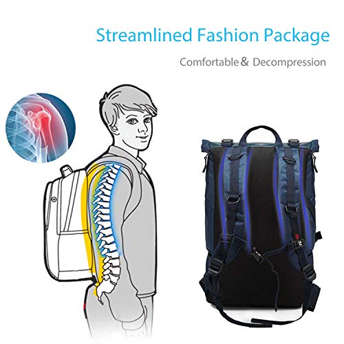 FANDARE Mochila de Viaje 15.6 Pulgada Ordenador Portátil Backpack Camping Mochila de Montañismo Hombre Mujer Impermeable Poliéster Azul