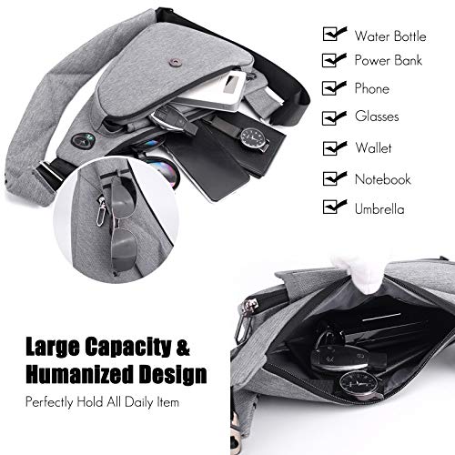 FANDARE Ultraligero Bolsos Cruzados Bandoleras Hombre Bolsa de Pecho Niño Sling Bag para Deportiva Viaje Ciclismo Hiking Camping Aptitud Casual Daypacks Gris