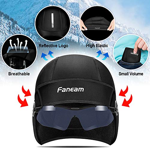 Faneam Gorros de Deporte Invierno Mujer Térmico Gorras de Ciclismo Hombre Transpirable a Prueba de Viento Gorro Ciclismo Deportivo Cálidos Forro de Casco Gorra para Correr Moto Esquí (Negro-Hombre)