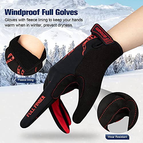 Faneam Guantes de Ciclismo Invierno Hombre Mujer Guante MTB Largo con Pantalla Táctil Guantes Bicicleta Montaña con Acolchadas De Gel Prueba de Viento Guantes Deportivos (Rojo L)