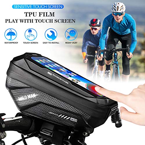 Faneam Impermeable Bolsas de Bicicleta Gran Capacidad Bolsa para Manillar Bici Bolsa Manillar Bicicleta Cuadro con Pantalla Táctil Bolsa Cuadro Bici Soporte Telefono hasta 6,5 Pulgadas(Negro)