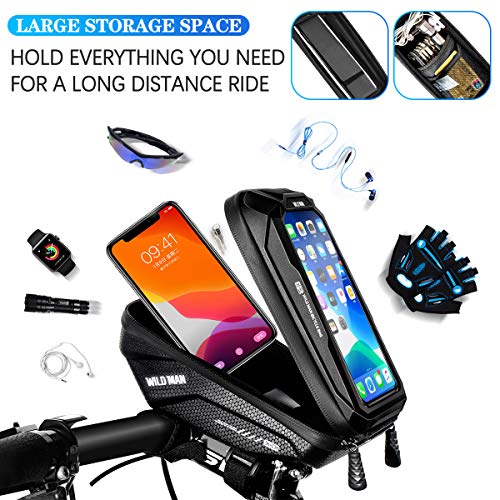 Faneam Impermeable Bolsas de Bicicleta Gran Capacidad Bolsa para Manillar Bici Bolsa Manillar Bicicleta Cuadro con Pantalla Táctil Bolsa Cuadro Bici Soporte Telefono hasta 6,5 Pulgadas(Negro)