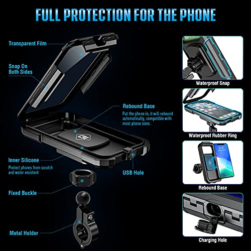 Faneam Soporte Movil Bicicleta Impermeable Soporte Movil Moto Universal Soporte de Movil para Moto Rotación 360° Soporte Movil Motocicleta Anti Vibración Soporte Teléfono Moto, Touch & Face ID (L)
