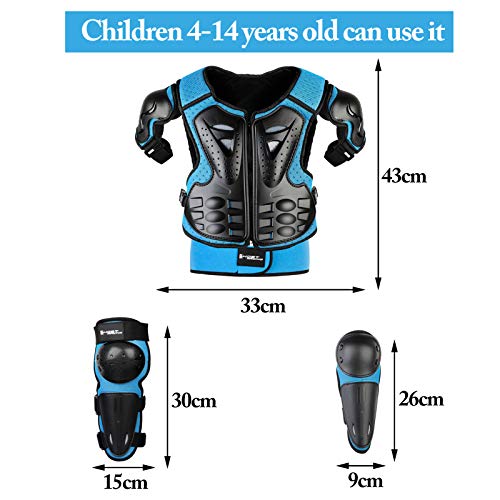 Fansport 5 Piezas Motos Ropa Protectora Niños,Rodillera Transpirable Protector de Pecho Equipo de protección para Motocross,Ciclismo,Esquí,Patinaje (Blue)