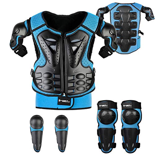 Fansport 5 Piezas Motos Ropa Protectora Niños,Rodillera Transpirable Protector de Pecho Equipo de protección para Motocross,Ciclismo,Esquí,Patinaje (Blue)