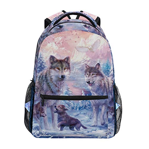 FANTAZIO Mochilas Lobos Invierno Mochila escolar Daypack