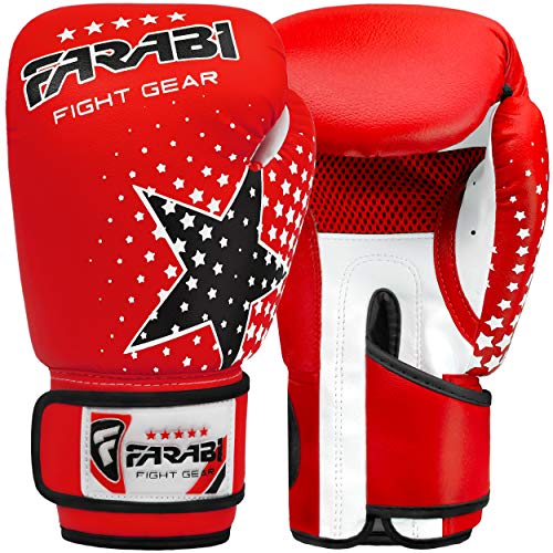 Farabi - guantes de boxeo para niños de 6 oz, guantes de entrenamiento de kickboxing muay thai para entrenamiento de MMA, los mejores guantes para entrenar en saco de boxeo, almohadillas de enfoque para práctica (Red, 6-oz)