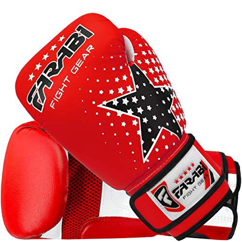 Farabi - guantes de boxeo para niños de 6 oz, guantes de entrenamiento de kickboxing muay thai para entrenamiento de MMA, los mejores guantes para entrenar en saco de boxeo, almohadillas de enfoque para práctica (Red, 6-oz)