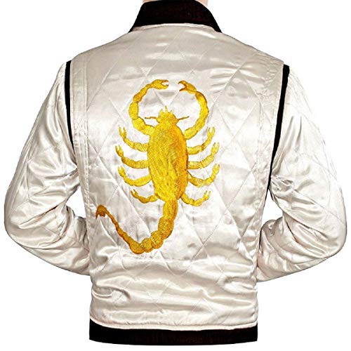 Fashion_First Movie Drive Scorpion Ryan Gosling - Chaqueta de satén bordada para hombre, blanco, S