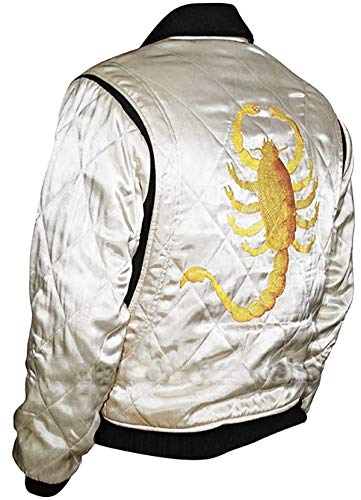 Fashion_First Movie Drive Scorpion Ryan Gosling - Chaqueta de satén bordada para hombre, blanco, S