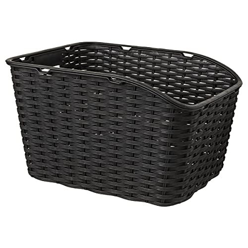 FastRider Cesta de Bicicleta para Portaequipajes 27 litros, Cesta de Mimbre de Plástico para Mochila o la Compra, Incluye Sujeción y Red, Resistente a la Intemperie, Negro