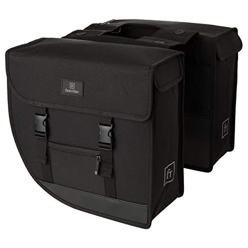 FastRider Hybrid Bolsa Doble para Bicicleta para Portaequipajes, Alforja Bicicleta 26 litros, Bolsa Impermeable, Reflectante, Montaje Sencillo, Poliéster Reciclado - Negro - 26L