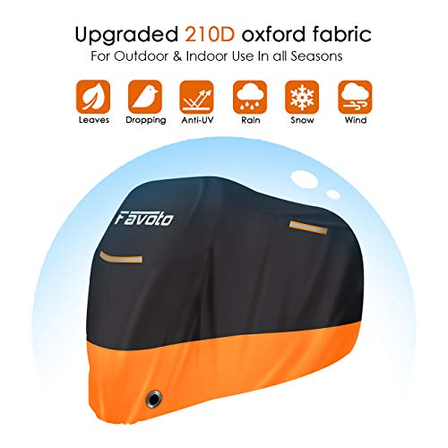 Favoto Funda para Moto Cubierta de la Moto 210D Impermeable Protectora a Prueba de Sol Lluvia Polvo Viento Nieve Excremento de Pájaro al Aire Libre XXL Negro+Naranja