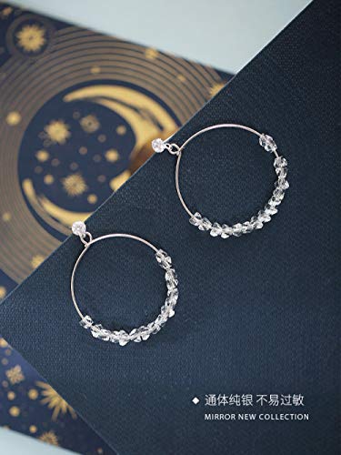 FCQCWXAM Pendientes Irregular White Gravel Circle Design S925 Pendientes De Botón De Plata Esterlina Mujeres Exageradas