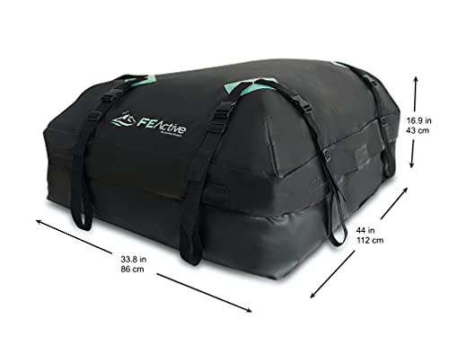 FE Active Portaequipajes Techo Coche - Baca Coche 100% Impermeable de 424L Maletero para Coche Techo Porta Equipaje con Correas Anchas para Viajes Largos por Carretera Camping | Diseñado en California