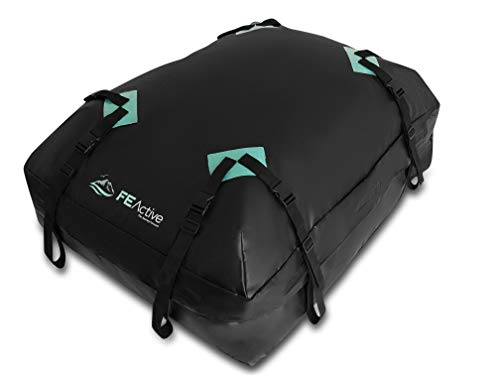 FE Active Portaequipajes Techo Coche - Baca Coche 100% Impermeable de 424L Maletero para Coche Techo Porta Equipaje con Correas Anchas para Viajes Largos por Carretera Camping | Diseñado en California