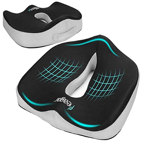 Feagar Cojin Coxis de Espuma Memoria Portátil，Cojines para sillas de Oficina de Espuma de Memoria, Coche, Sillas Gaming, Rueda, Funda Lavable, Negro