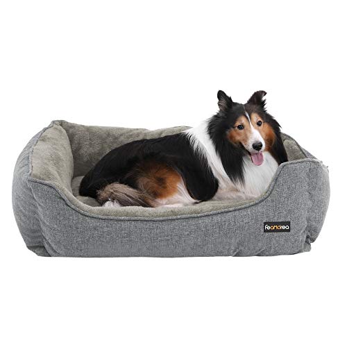 FEANDREA Cama para Perros, Sofá para Perros, Cesta para Perro Desmontable y Lavable a Máquina, Gris, 90 x 75 x 25 cm PGW11GG