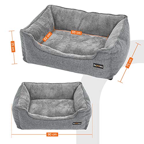 FEANDREA Cama para Perros, Sofá para Perros, Cesta para Perro Desmontable y Lavable a Máquina, Gris, 90 x 75 x 25 cm PGW11GG