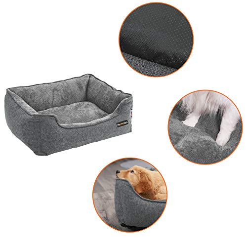 FEANDREA Cama para Perros, Sofá para Perros, Cesta para Perro Desmontable y Lavable a Máquina, Gris, 90 x 75 x 25 cm PGW11GG