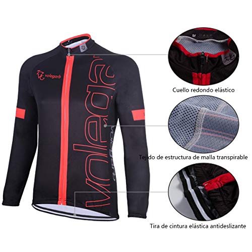 Feilaxleer Ropa Ciclismo Otoño/Invierno/Primavera para Hombre y Mujer - Ciclismo Maillot MTB de Manga Larga y Culotte Pantalones Acolchado 3D (Negro,L)