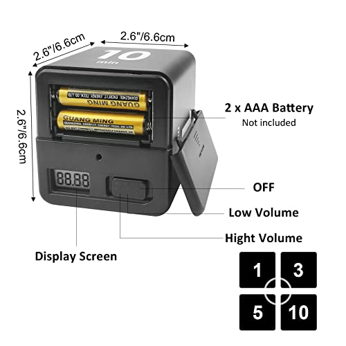 Feilifan Temporizador de cubo, Kid Focus Estudio Temporizador de Cocina Temporizador de Trabajo Bloque de Tiempo Cubo Gravedad Flip Time Block Cube 1-3-5-10 Minutos Gestión del Tiempo (negro)