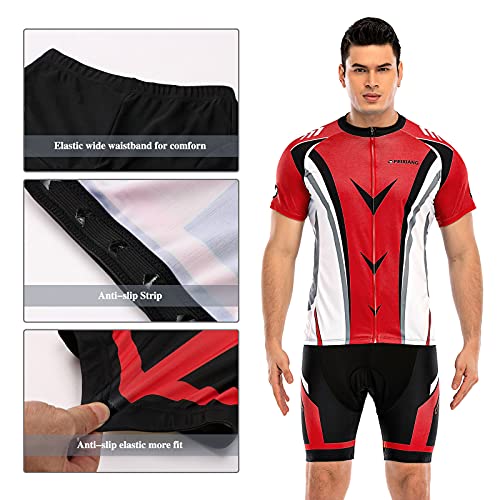 FEIXIANG Conjunto de maillot de ciclismo para hombre, camiseta de manga corta y pantalones cortos con acolchado de gel 4D, transpirable, secado rápido rojo M