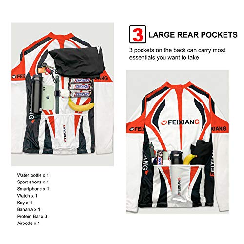 feiXIANG Hombres Ciclismo Jersey, Manga Larga Ciclo Tops Cremallera Completa Transpirable Bicicletas Jerseys de Secado Rápido Mountain Bike Shirt Ciclismo MTB Ropa, Rojo, M