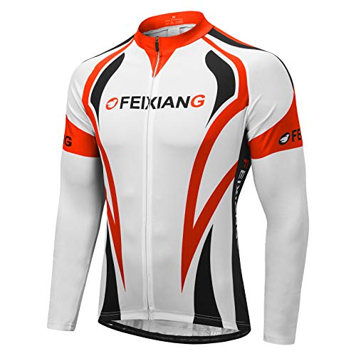 feiXIANG Hombres Ciclismo Jersey, Manga Larga Ciclo Tops Cremallera Completa Transpirable Bicicletas Jerseys de Secado Rápido Mountain Bike Shirt Ciclismo MTB Ropa, Rojo, M