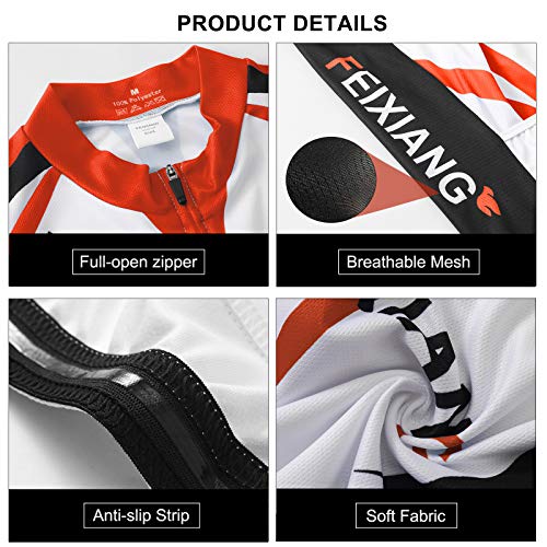 feiXIANG Hombres Ciclismo Jersey, Manga Larga Ciclo Tops Cremallera Completa Transpirable Bicicletas Jerseys de Secado Rápido Mountain Bike Shirt Ciclismo MTB Ropa, Rojo, XL