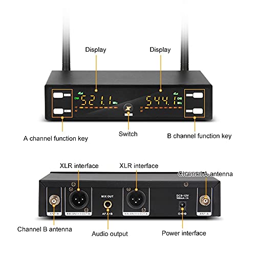 FEIYIYANG Micrófono Karaoke Profesional UHF Sistema de micrófono inalámbrico Micrófono de Metal dinámico FRECUENCIA DE FRECUENCIA Ajustable 80M Distancia para LA REUNIÓN DE Partes Show Micrófonos