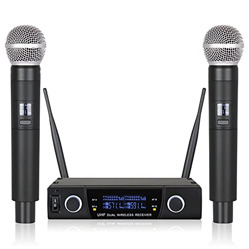 FEIYIYANG Micrófono Karaoke Sistema de micrófono inalámbrico Dual Profesional Karaoke Mic Cardioid Micrófono de Mano dinámico para el Partido Etapa de actuaciones Micrófonos