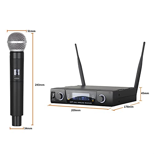 FEIYIYANG Micrófono Karaoke Sistema de micrófono inalámbrico Dual Profesional Karaoke Mic Cardioid Micrófono de Mano dinámico para el Partido Etapa de actuaciones Micrófonos