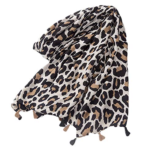 Femenino De La Impresión Del Leopardo De La Bufanda De Pashmina Mantón Largo Pañuelos Infinity Largos Abrigos De La Bufanda (Blanco)