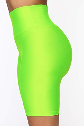 FeMereina Mujer Pantalones Cortos de Motociclista Elásticos Ajustados, Neón Brillante de Cintura Alta Pantalones Cortos Calientes Atractivos Leggings Active Gym Workout Yoga (A Verde, S)