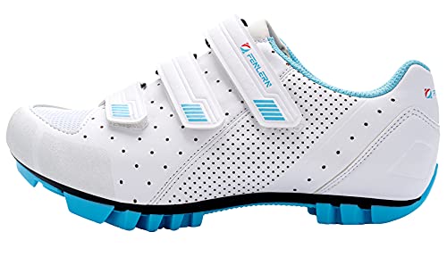 Fenlern Zapatillas de Ciclismo para Hombre Zapatos de MTB con Suela de Goma y Triple Tira de Ajustable de Correa(Magnolia Blanca,EU 35)