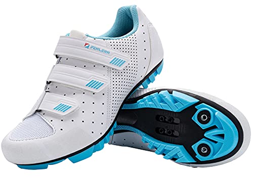 Fenlern Zapatillas de Ciclismo para Hombre Zapatos de MTB con Suela de Goma y Triple Tira de Ajustable de Correa(Magnolia Blanca,EU 35)