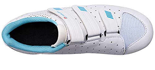 Fenlern Zapatillas de Ciclismo para Hombre Zapatos de MTB con Suela de Goma y Triple Tira de Ajustable de Correa(Magnolia Blanca,EU 35)
