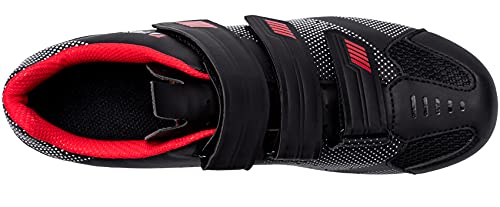 Fenlern Zapatillas de Ciclismo para Hombre,Calzado de Ciclismo de Carretera Zapatos de MTB con Suela de Carbono (Rojo Negro,EU 42)