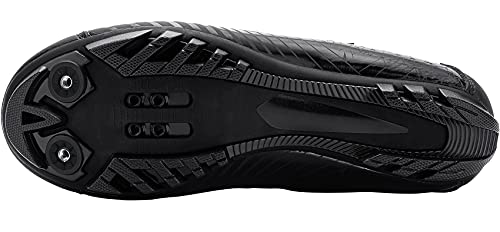 Fenlern Zapatillas de Ciclismo para Hombre,Zapatos de MTB,con Suela de Carbono y Triple Tira de Ajustable de Correa (Roca Negra,EU 43)