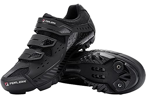 Fenlern Zapatillas de Ciclismo para Hombre,Zapatos de MTB,con Suela de Carbono y Triple Tira de Ajustable de Correa (Roca Negra,EU 43)