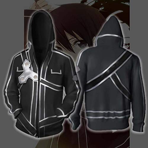 Fennn Sudadera Online Sudadera con Capucha Online Kirito 3D Sudadera Trazado de la Sudadera (Color : Black, Size : XL)